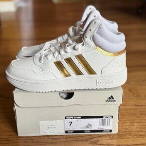 ADIDAS: YOUTH GIRLS/WOMENS 'HOOPS 3.0 MID' GYM SHOES-SIZE Y7/W8.5 **NEW IN BOX**